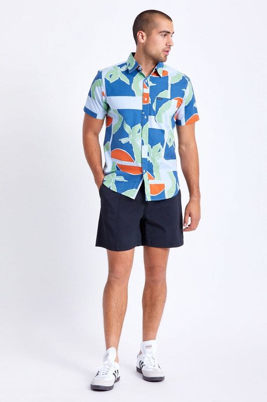 Brixton Charter Print S/S Woven Blue Fog